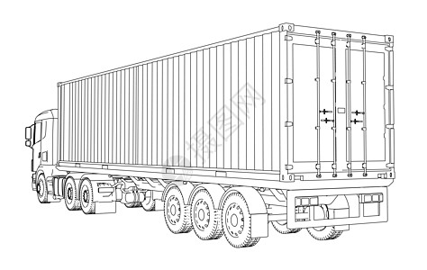 由集装箱卡车后勤货物贮存车辆绘画盒子港口草稿货车商业送货图片