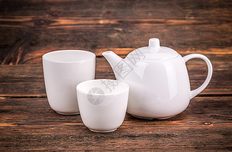 白瓷茶套茶碗杯子尺寸茶壶咖啡餐具空白背景图片