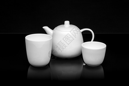白瓷茶套尺寸茶壶黑色餐具杯子茶碗咖啡空白背景图片