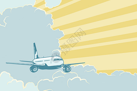 复古飞机在云端飞行 航空旅行背景气氛飞机场商业客机喷射假期天堂翅膀天空车辆图片