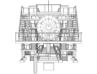 线框石油和天然气工业设备管子配件插图平台压力发电机活力引擎力量技术图片