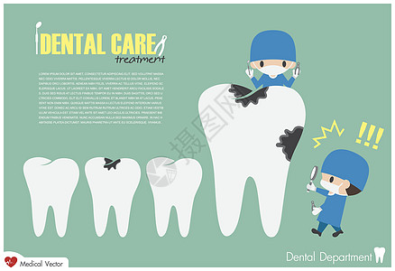 牙医拿着放大镜寻找龋齿 因为它是大牙腔而受到惊吓 矢量 平面设计图片