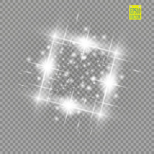抽象豪华白色矢量光耀斑火花光效果 透明上闪闪发光的方形框架 星光移动背景 消息或徽标的发光模糊空间强光网络小说墙纸新月曲线正方形图片