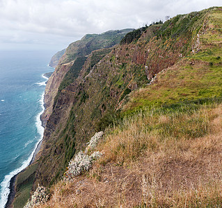 马德拉的沿海景观绿色多云植被海洋天气吸引力旅行地区爬坡海岸线图片