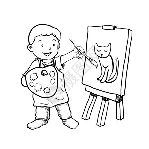 手绘卡通男孩画家-矢量它制作图案图片