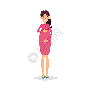 孕妇快乐的公寓女郎 未来的妈妈卡通人物 期待的母亲装扮卡通片女孩幸福生活插图裙子腹部怀孕女性艺术图片