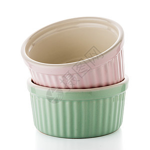 两个彩色碗用具盘子白色粉色活力陶器陶瓷厨房绿色餐具背景图片