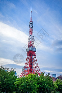 日本东京塔观光甲板公园地标景观橙子蓝色风景游客天空图片