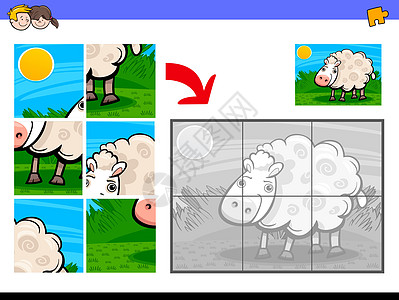 带有绵羊农场 anima 的拼图游戏图片