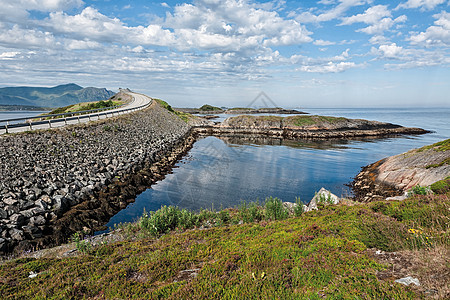 挪威Hulvagen大西洋公路海景旅行全景天空海洋水平曲线半岛峡湾风景图片