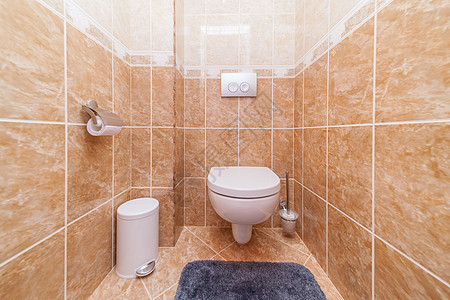 带厕所的洗手间白色卫生洗澡卫生间房间优雅陶瓷棕色制品壁橱图片