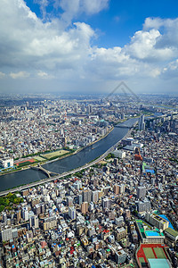 日本东京市天线空中观测 日本城市中心场景观光墨田建筑学市中心天空首都商业图片