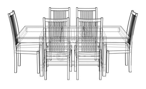 带椅子的餐桌  3 的矢量渲染饮食墨水草图房间方案扶手椅咖啡素描内阁绘画背景图片