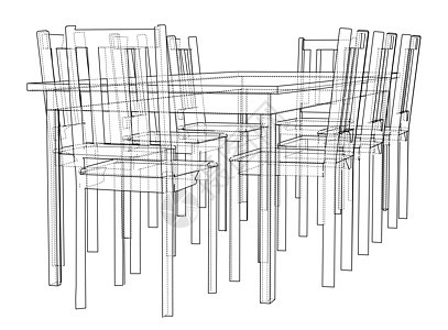 带椅子的桌子  3 的矢量渲染方案素描办公室环境建造家具绘画房间饮食大厅背景图片