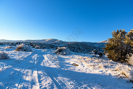 通向雪山 冬季风景的道路图片