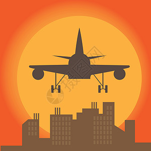 飞机在大城市剪影平面样式它制作图案速度城市喷射建筑景观海报货物物流车辆假期图片