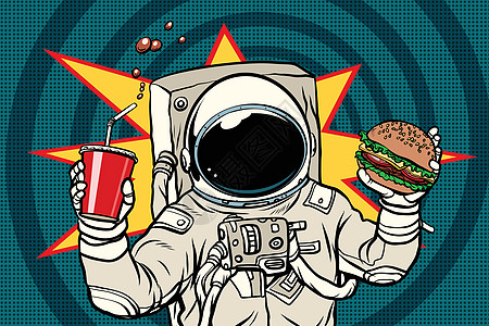 带汉堡和饮料的宇航员图片