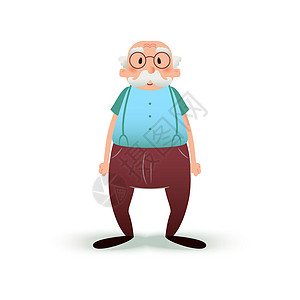 有趣的卡通老人性格 戴眼镜 留着小胡子的高级 孤立在白色背景上的祖父插图 穿吊带裤的老人老将男人公民祖父母男性胡子家庭皱纹爷爷白图片