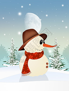 冬季雪人插图季节背景图片