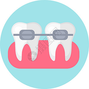 牙齿上的支架 图标平面样式 牙科牙医的概念 孤立在白色背景上 矢量图图片