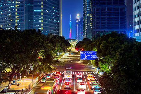 珠江新城夜景中国广州晚上的交通和城市风景立交桥运动地标场景旅游建筑摩天大楼天际商业景观背景