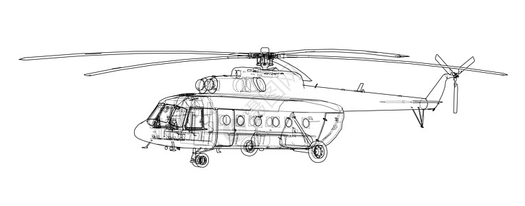 直升机工程图蓝色维修蓝图打印航空空气机器工业插图数字图片
