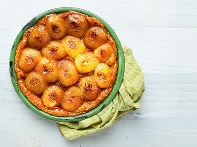 古金的法国苹果薄饼塔丁倒挂塔丁水平糕点水果焦糖甜点食物图片