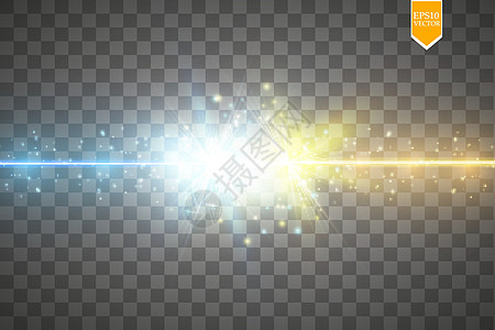 金色和蓝色光芒的两种力量碰撞 矢量图 冷热波光粼粼的力量 与放电的能量闪电辉光霹雳插图火花耀斑射线螺栓爆破运动粒子图片