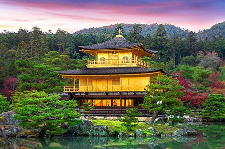 金殿 日本京都的九角寺庙公园反射花园观光旅游建筑文化池塘地标建筑学图片
