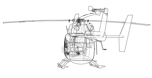 直升机外形图绘画卡通片空气直升飞机救援技术蓝图螺旋桨天线草稿图片