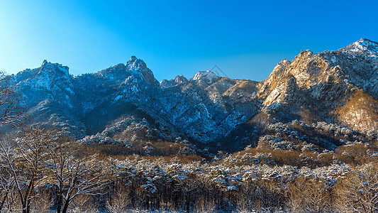 南韩冬季的Seoraksan国家公园束草天气海雾滑雪山脉天空森林国家旅游旅行图片