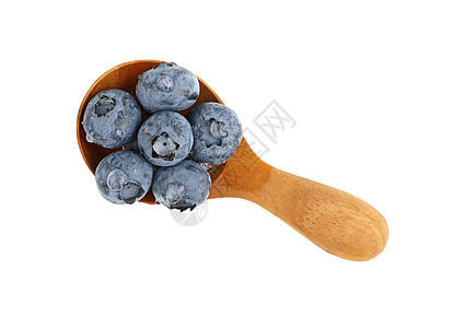 白色的木勺中新鲜蓝莓 与白色隔绝蓝色乡村食物用具飞沫生物维生素勺子水果浆果图片