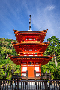 日本京都天津寺庙的塔达游客建筑学建筑佛教徒蓝色天空旅游公园故事文化图片