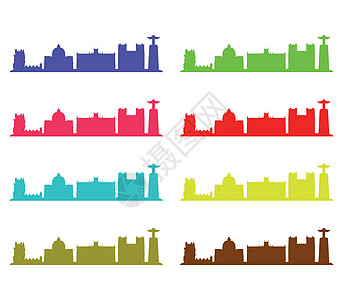 里斯本天际线景观摩天大楼建筑地标黑色白色插图城堡城市建筑学图片