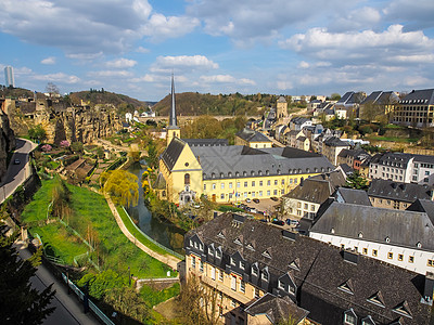 卢森堡卢森堡市格伦德区观点 卢森堡城市旅游地面文化建筑学教会旅行遗产建筑图片