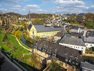 卢森堡卢森堡市格伦德区观点 卢森堡城市建筑遗产教会旅游旅行文化建筑学地面图片