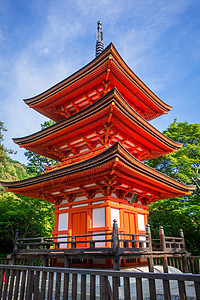 日本京都天津寺庙的塔达旅游历史木头故事神社清水建筑学历史性吸引力蓝色图片