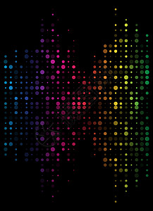 圆点声音波 以彩虹色表示的平衡器 在黑色上隔离图片