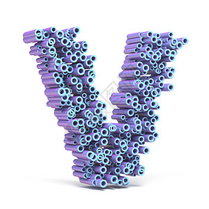 紫色蓝色字体由管 LETTER V 3 制成粉碎管道插图白色技术粒子线条图形元素圆柱图片