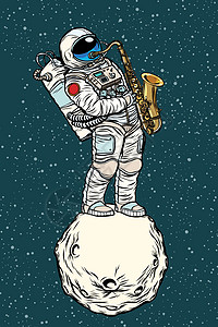 宇航员萨克斯演奏家在太空中演奏爵士乐图片