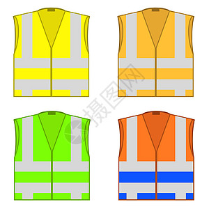 五颜六色的安全夹克 工作防护服 条纹公路背心 专业的反光衣图片