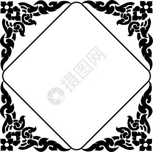 泰国模式的框架边界白色绘画装饰黑色风格正方形艺术古董插图图片
