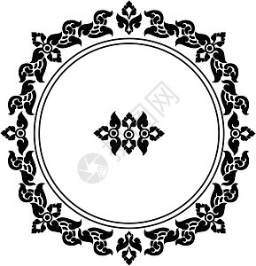 泰国模式的圆形框架白色黑色圆圈古董艺术边界插图绘画文化风格图片