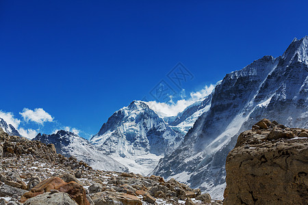 坎钦琴川地区高度旅行全景登山山腰风景首脑干城顶峰场景图片