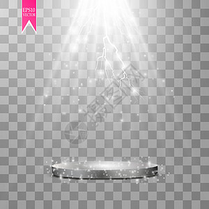 灯光舞台矢量白色透明能量聚光灯场景与闪电背景 抽象的光效力量现代设计派对运动射线金子展示闪光耀斑强光投影仪插图插画