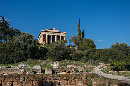 希腊雅典古代阿古拉赫费斯大寺天空大理石废墟历史旅游古董历史性纪念碑吸引力宗教图片