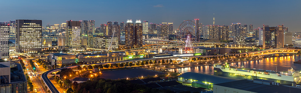 东京彩虹桥日落风景跨度街道场景摩天大楼吸引力商业地标建筑学图片