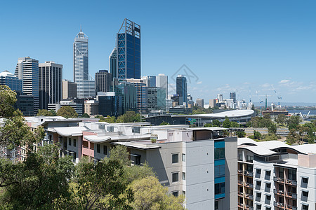 澳大利亚Perth市中心摩天大楼假期天气天际景观阳光旅行外观结构观光图片