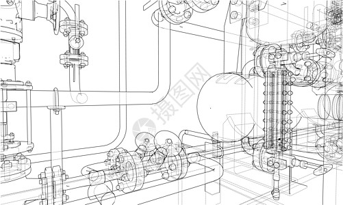 素描工业设备 韦克托草图力量压力管道化学品模型机械配件植物3d图片