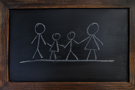 一个有父母和孩子的家庭画在黑板上家庭母亲团体女士童年粉笔木板父亲女儿艺术图片